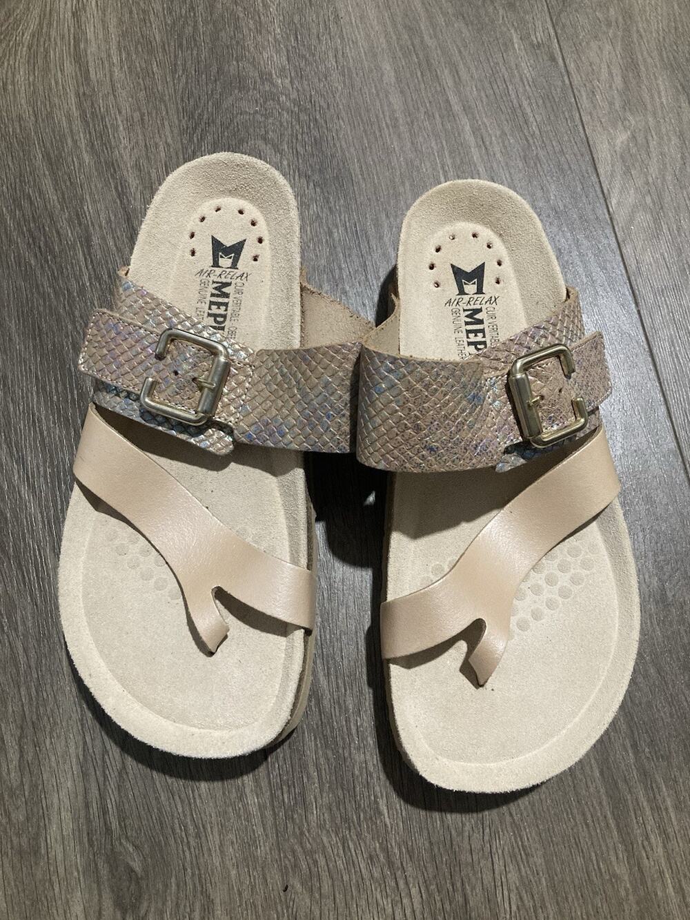 Mephisto Helen Sandals Thong Women's Size US 6.5 (EU 37) Holographic And Tan
